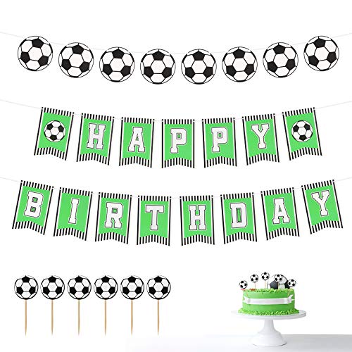 Ghirlanda Decorativa A Tema Calcio Per Compleanno - Striscione Happy Birthday Con Bandierine E Decorazioni Da Appendere, Bianco E Nero Per Festa Bambini E Tifosi
